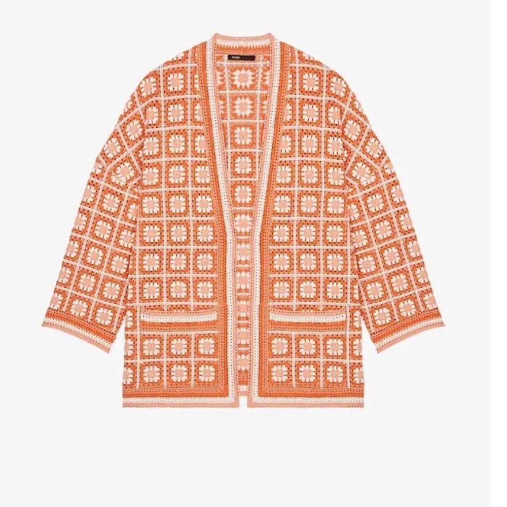 NWT MAJE Mathiou Crocheted Cotton Cardigan Sweater Orange S - Picture 2 of 9